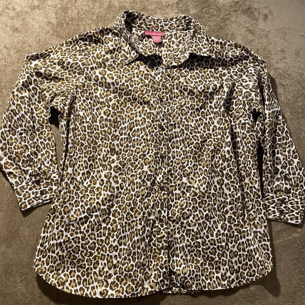Woman Within Shirt Womens 1X Buttondown Cheetah Animal Print Long Sleeve Top